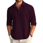 Men's Casual Button Down Shirts Long Sleeve Linen Shirt Fashion Textured Beach Summer Shirt