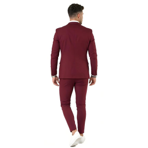 Men's Slim Fit Two-Piece Suit, Maroon, Single Button Blazer with Matching Trousers