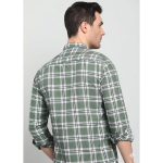 Men's Full Sleeve Checkered Casual Shirt, Blue, Green, and Cream Plaid Pattern