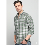 Men's Full Sleeve Checkered Casual Shirt, Blue, Green, and Cream Plaid Pattern