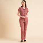 Peach-Coloured & White Floral Printed Pure Cotton Night Suits